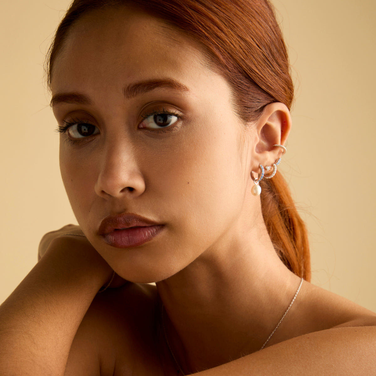 Opal Curved Stud Earrings in Silver