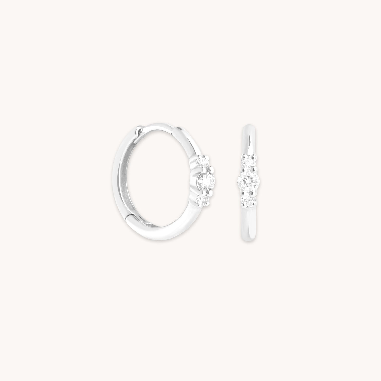 Diamond Trilogy Hoops in Solid White Gold