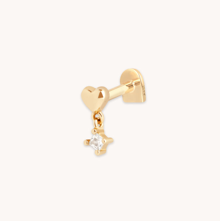 Heart Topaz Charm Piercing Stud in Solid Gold