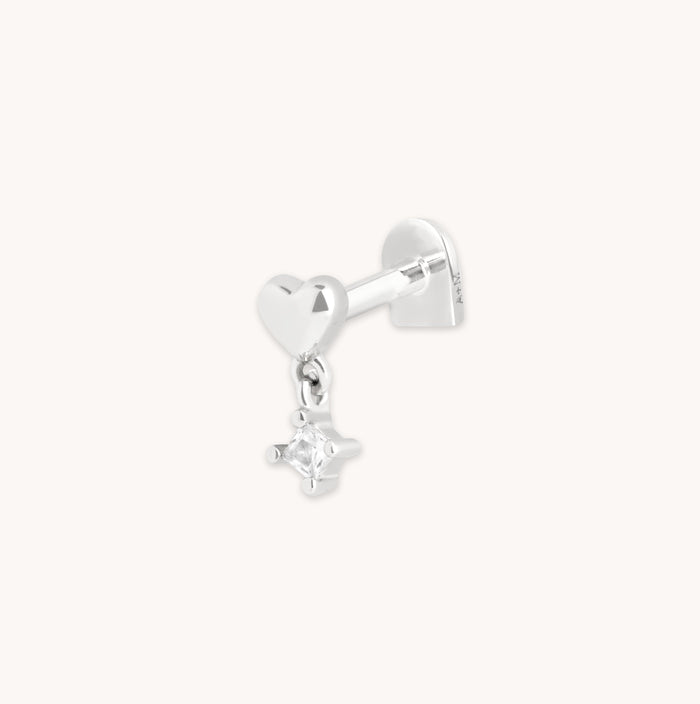 Heart Topaz Charm Piercing Stud in Solid White Gold