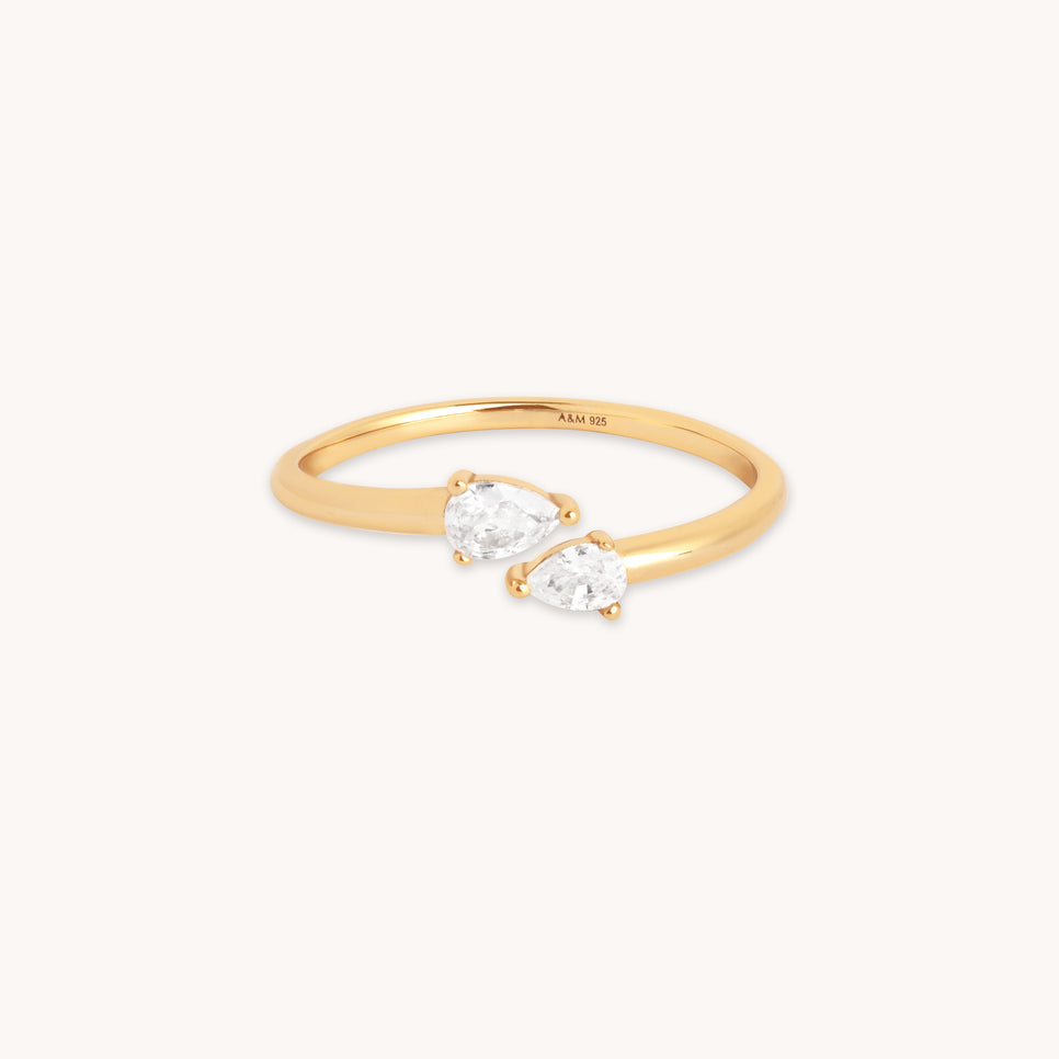 Crystal Pear Open Ring in Gold
