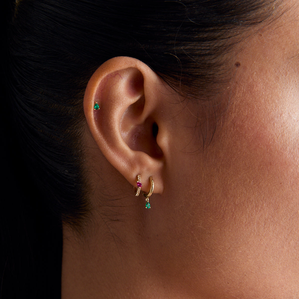 Emerald Pear Piercing Stud in Solid Gold