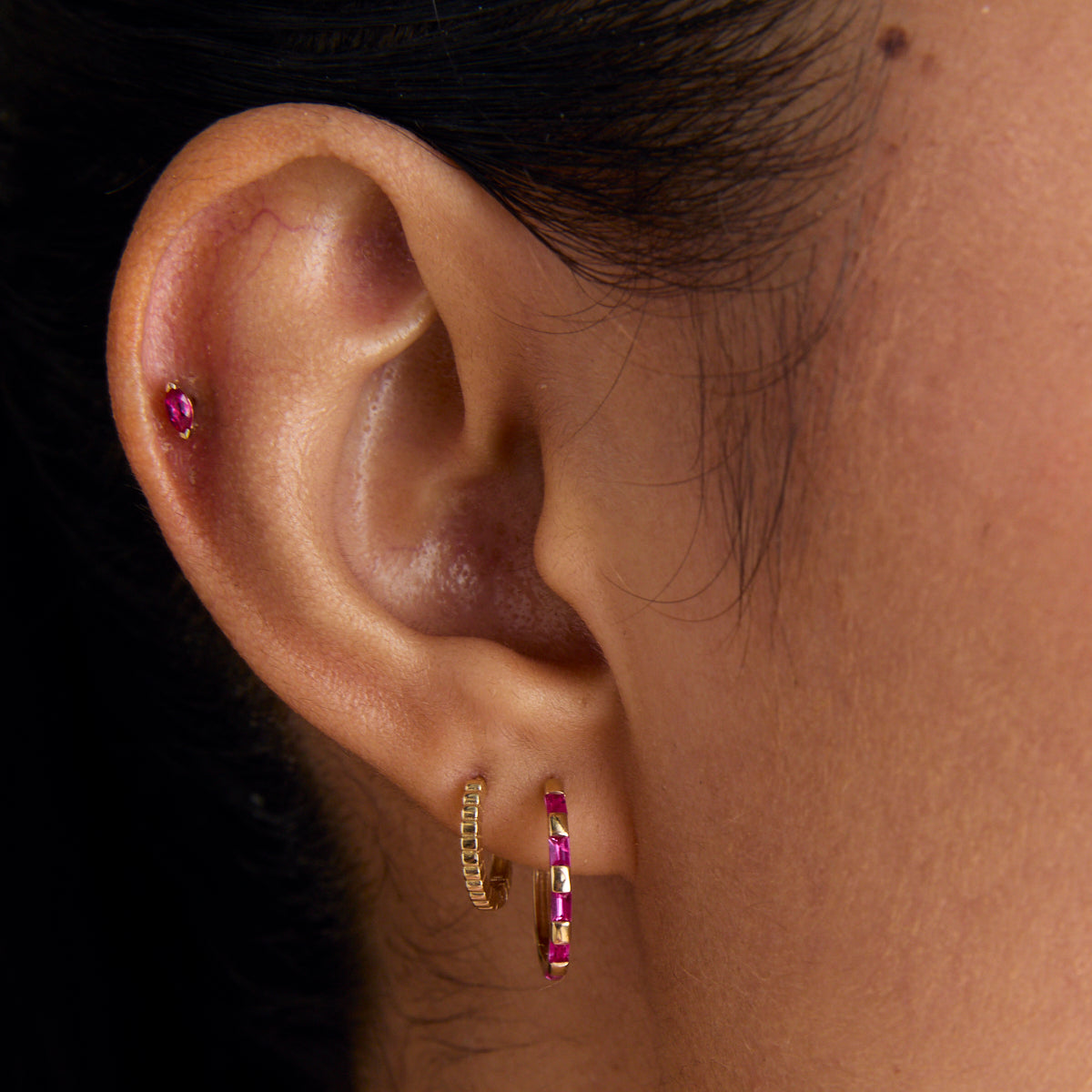 Pink Sapphire Marquise Piercing Stud in Solid Gold