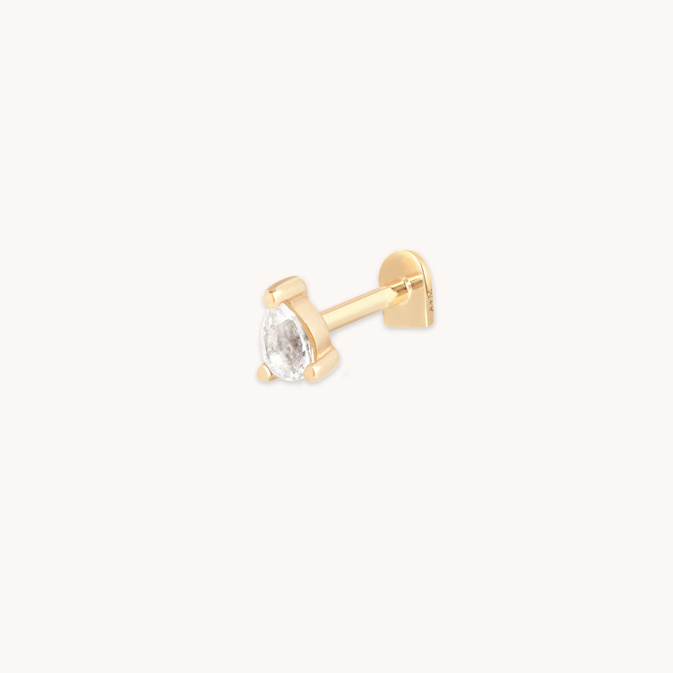 White Topaz Pear Piercing Stud in Solid Gold