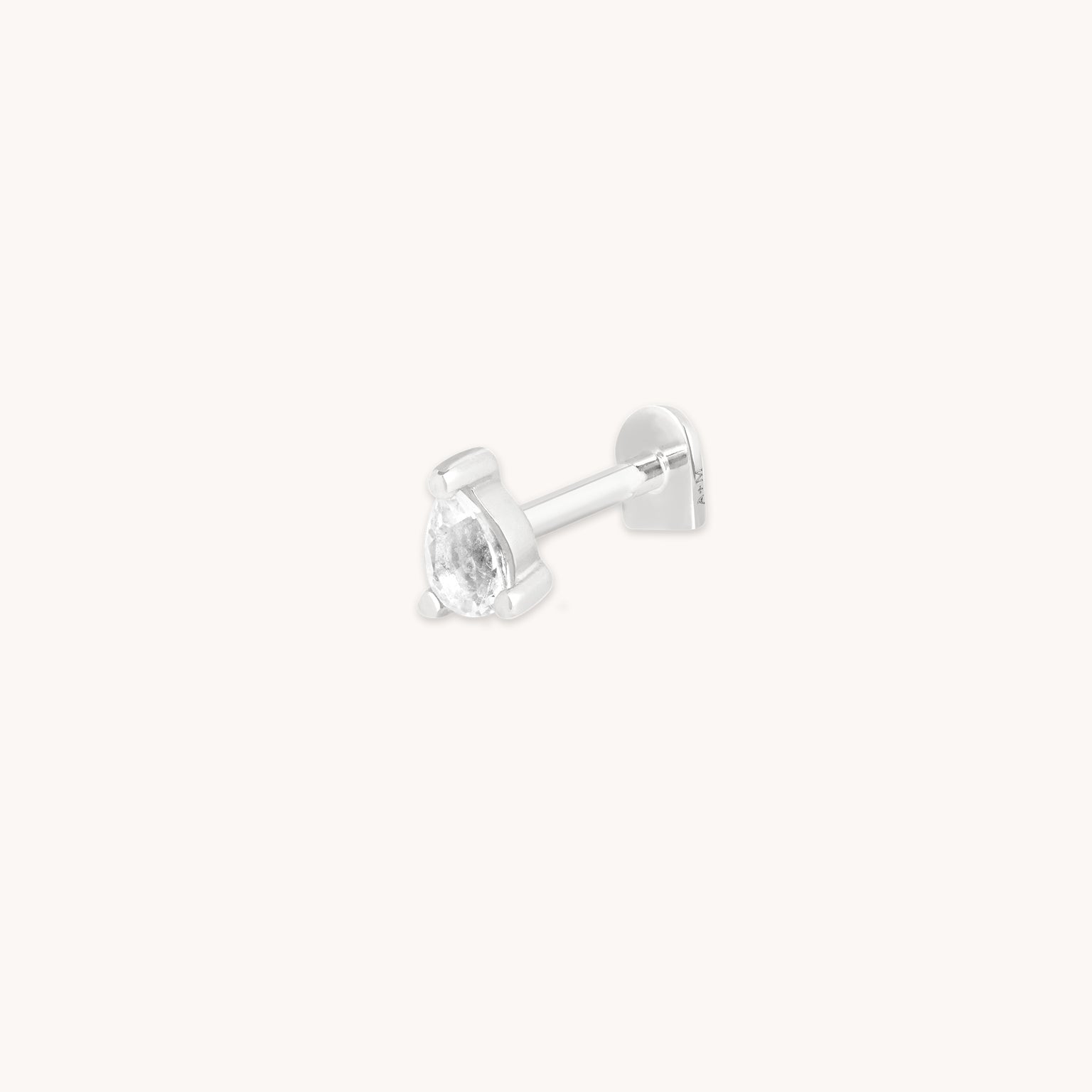 White Topaz Pear Piercing Stud in Solid White Gold