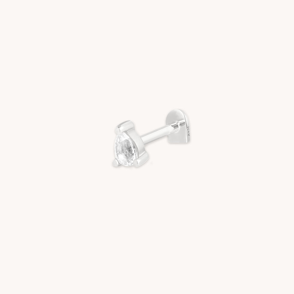 White Topaz Pear Piercing Stud in Solid White Gold