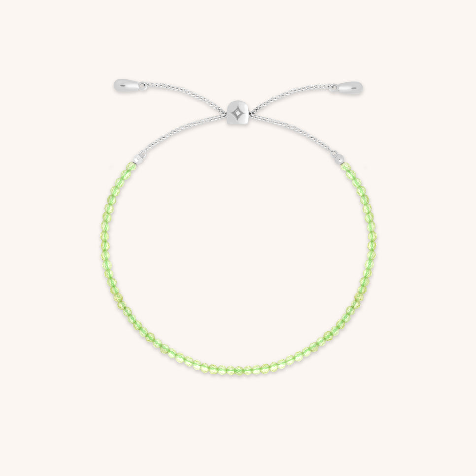 Peridot August Beaded Bracelet in Solid White Gold