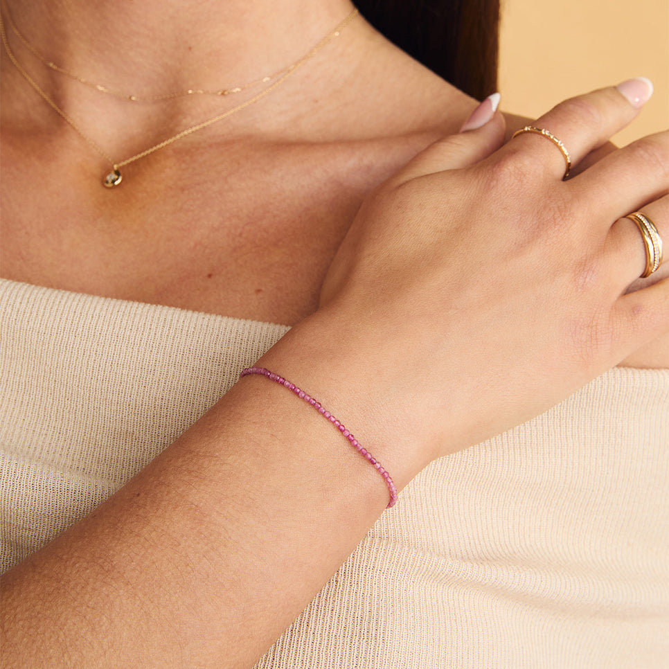 Tourmaline October Beaded Bracelet in Solid Gold