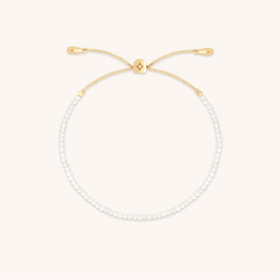 Moonstone June Beaded Birthstone Bracelet in Solid Gold