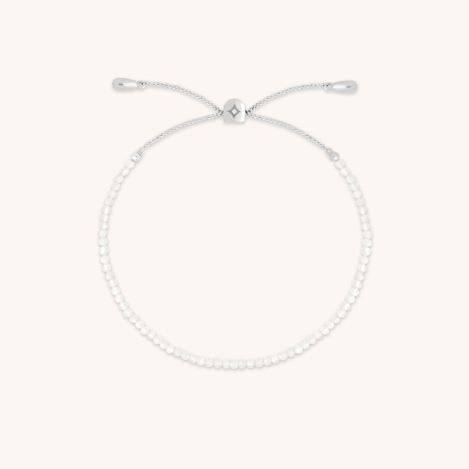 Moonstone June Beaded Birthstone Bracelet in Solid White Gold