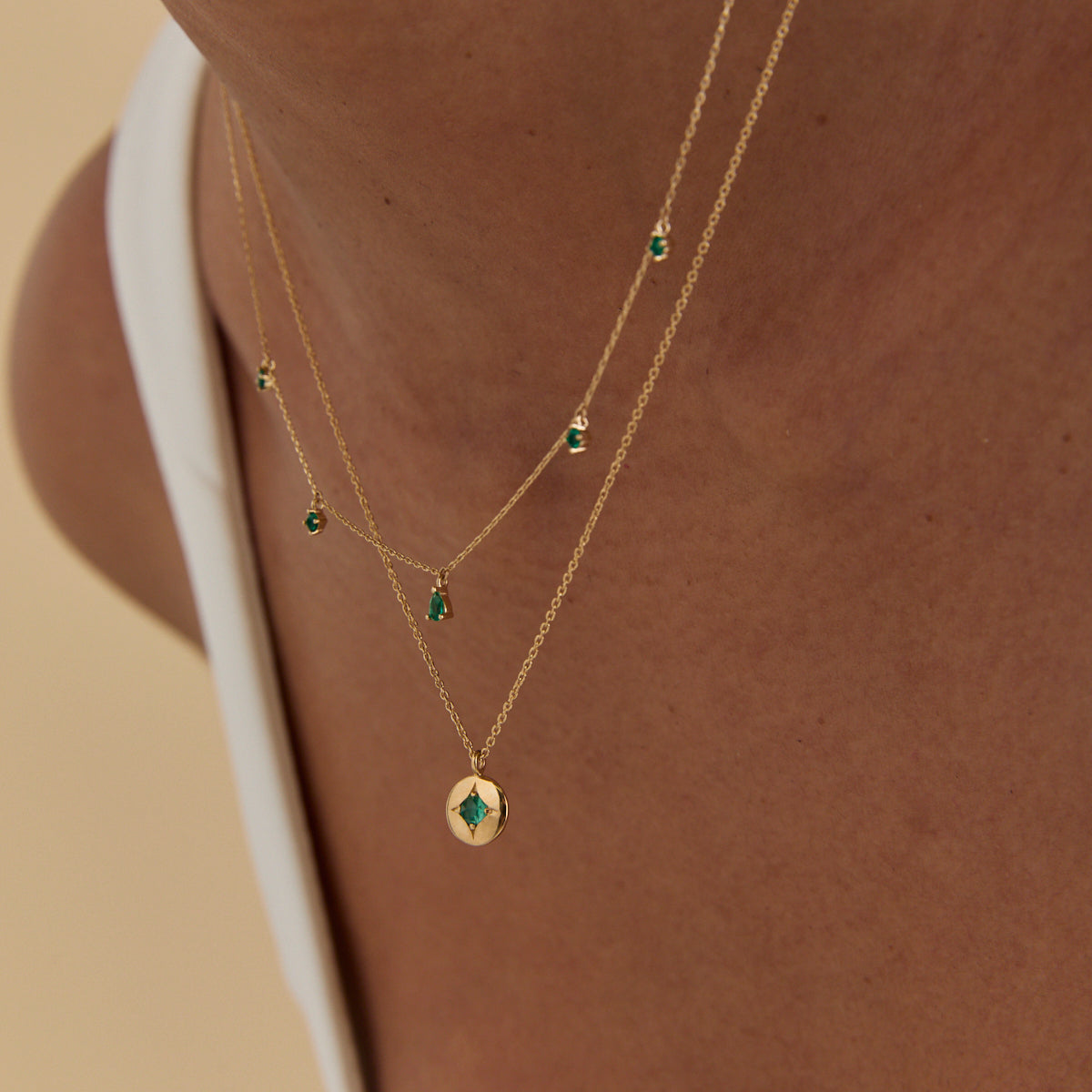 Emerald Charm Necklace in Solid Gold