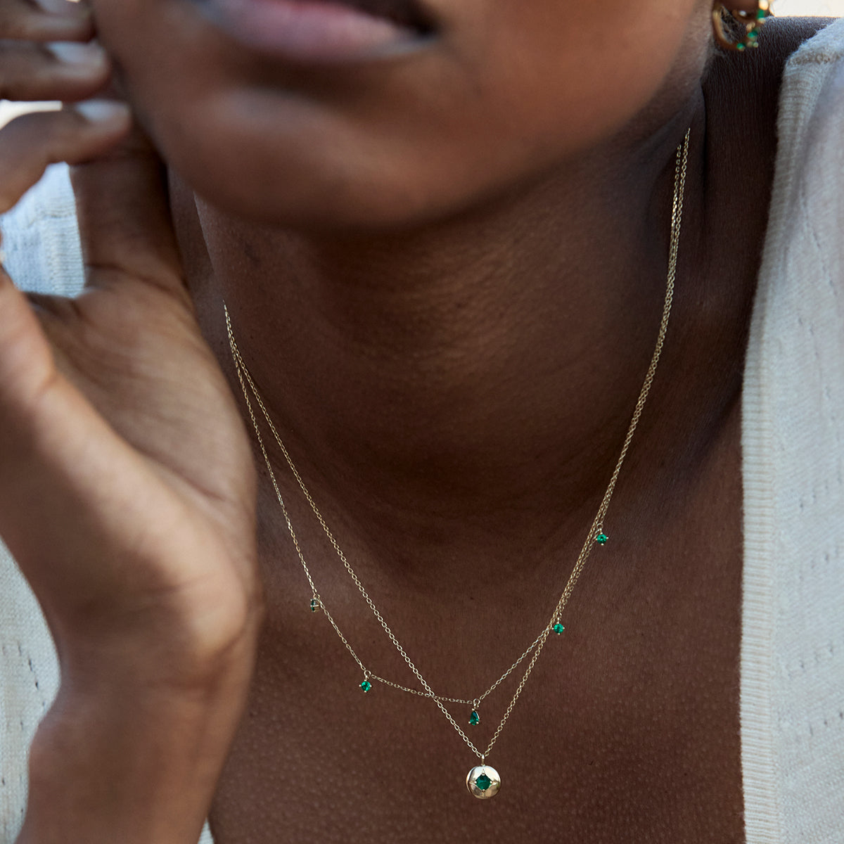 Emerald Charm Necklace in Solid Gold