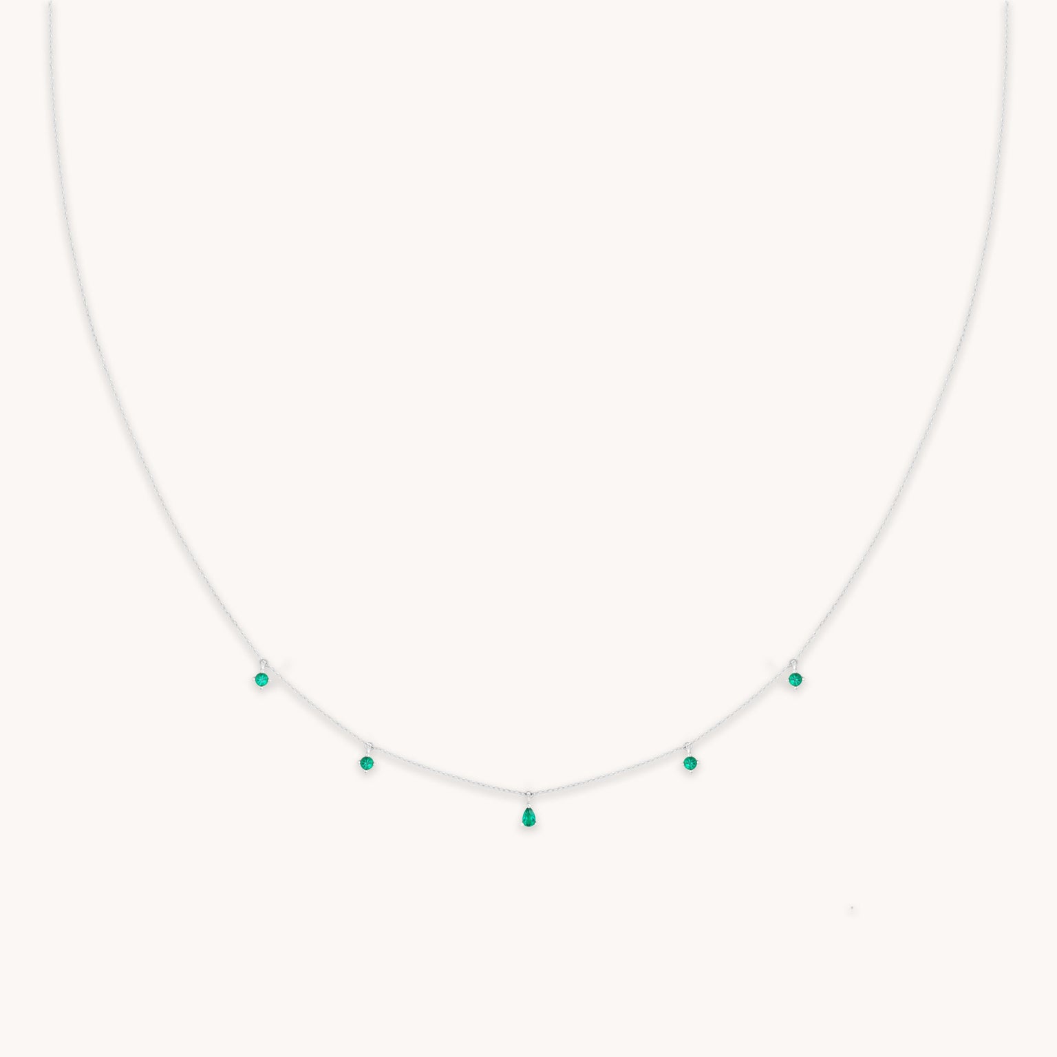 Emerald Charm Necklace in Solid White Gold