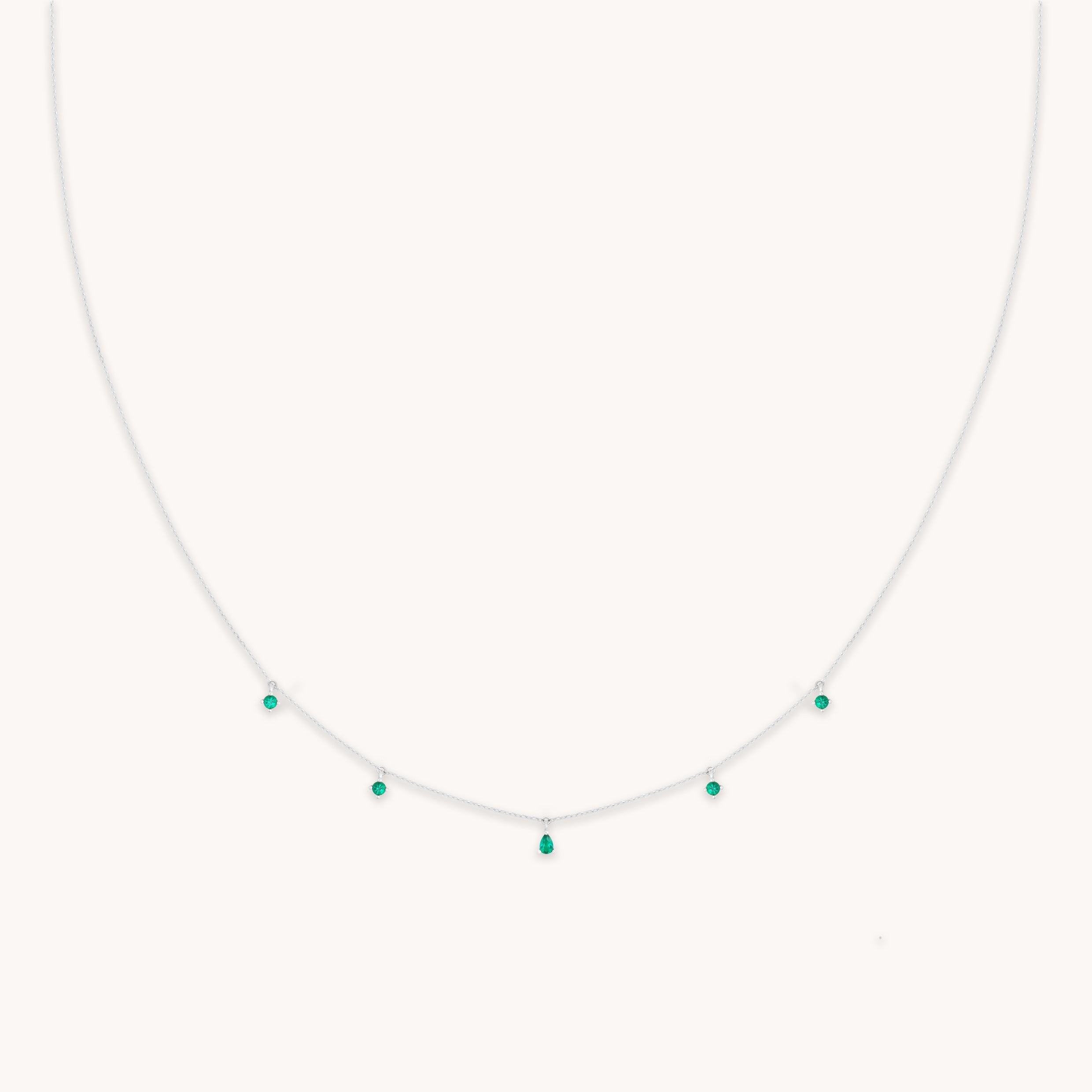 Emerald Charm Necklace in Solid White Gold