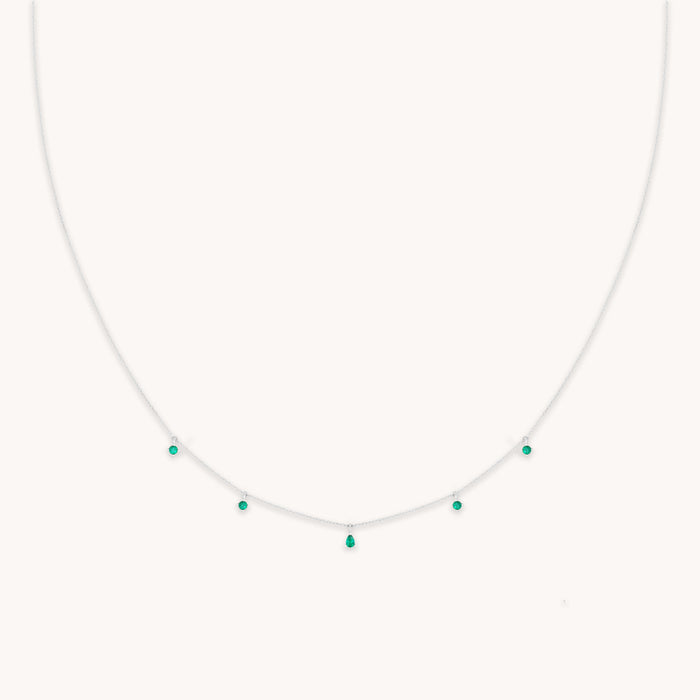 Emerald Charm Necklace in Solid White Gold