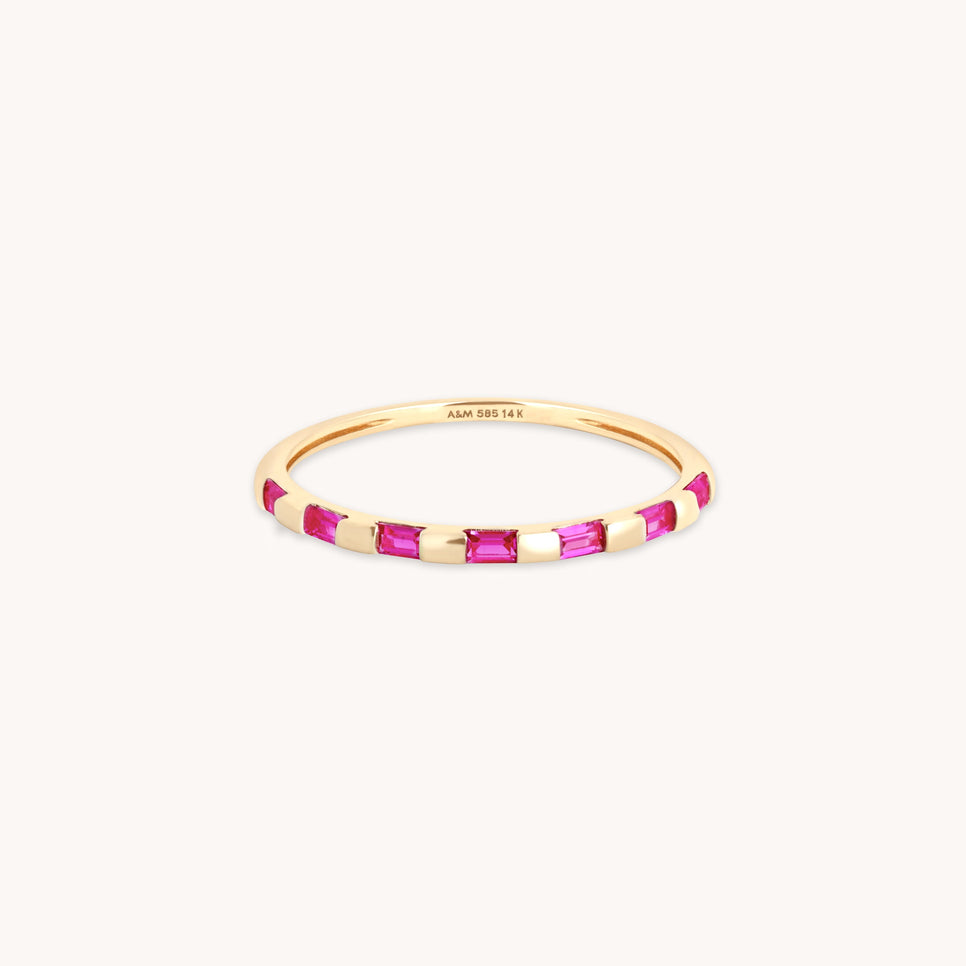 Pink Sapphire Baguette Band Ring in Solid Gold