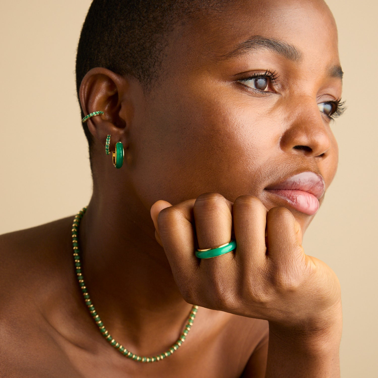 Chrysoprase Ear Cuff in Gold