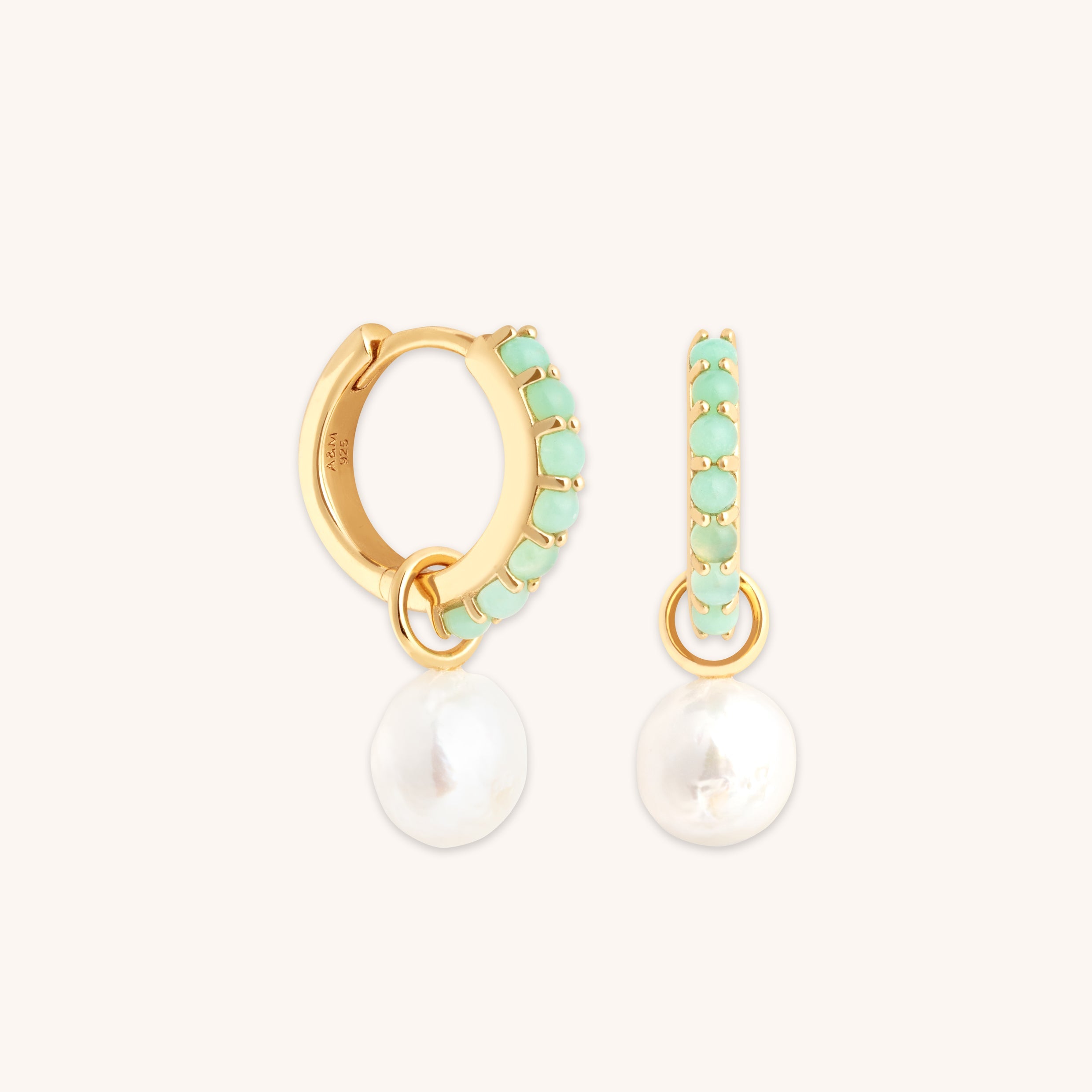 Aqua & Pearl Gold Charm Huggies | Astrid & Miyu Earrings