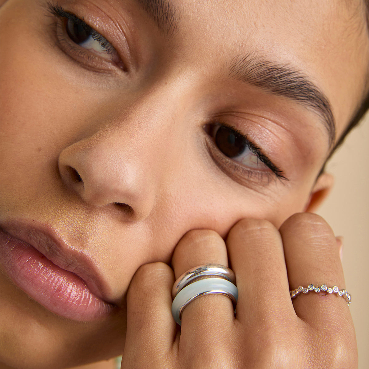 Aqua Chalcedony Carved Dome Ring in Silver