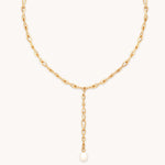Infinite Pearl Bold Lariat Necklace in Gold