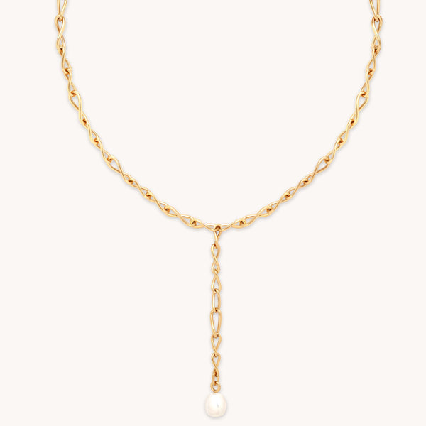 Infinite Pearl Bold Lariat Necklace in Gold