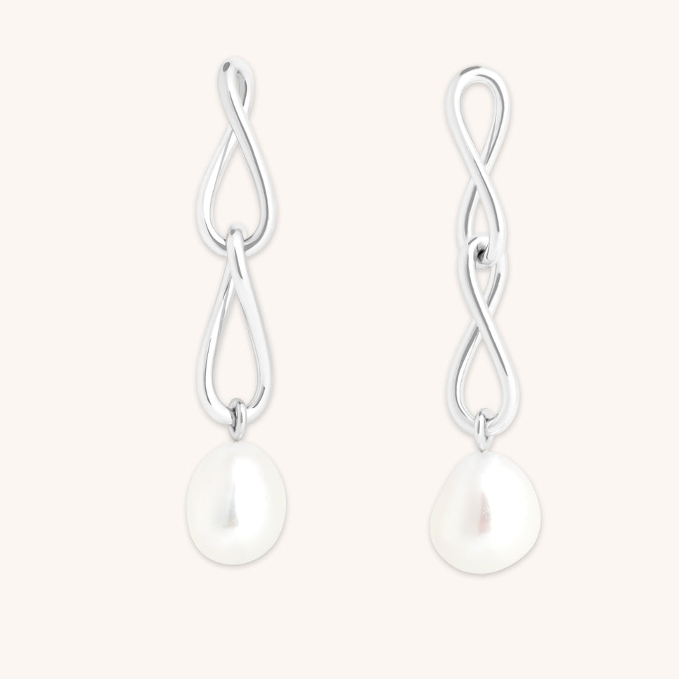 Infinite Pearl Drop Studs in Silver