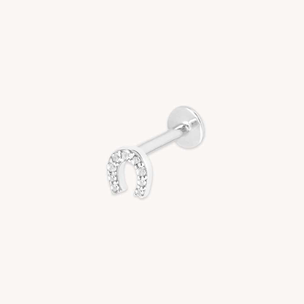 Pavé Horseshoe Piercing Stud in Solid White Gold