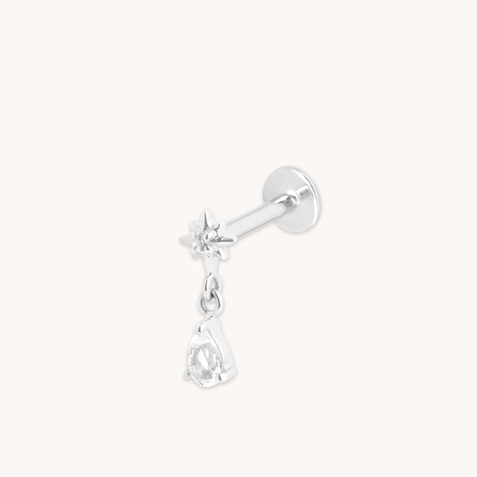 Cosmic Pear Charm Piercing Stud in Solid White Gold