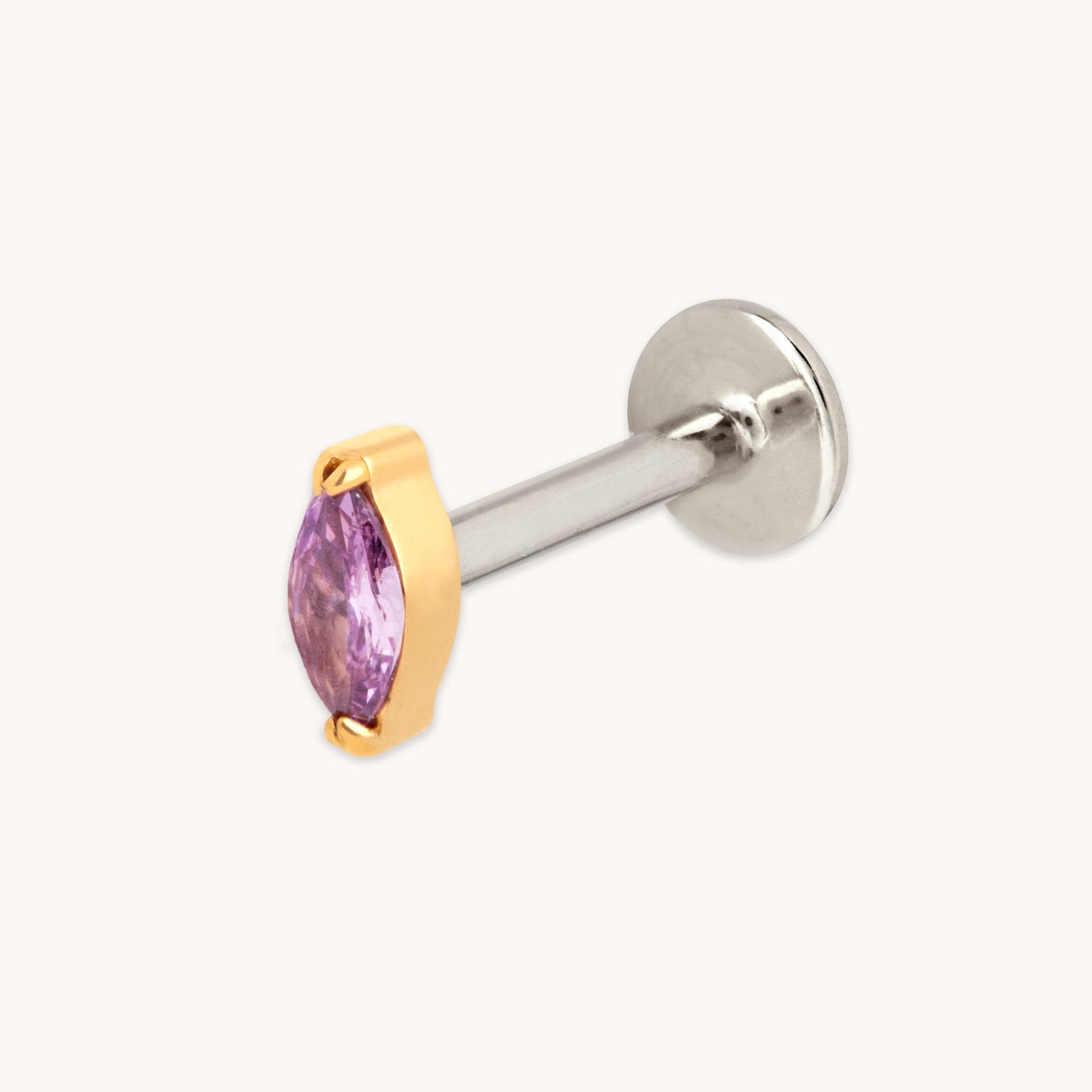 Purple Marquise Titanium Piercing Stud in Gold