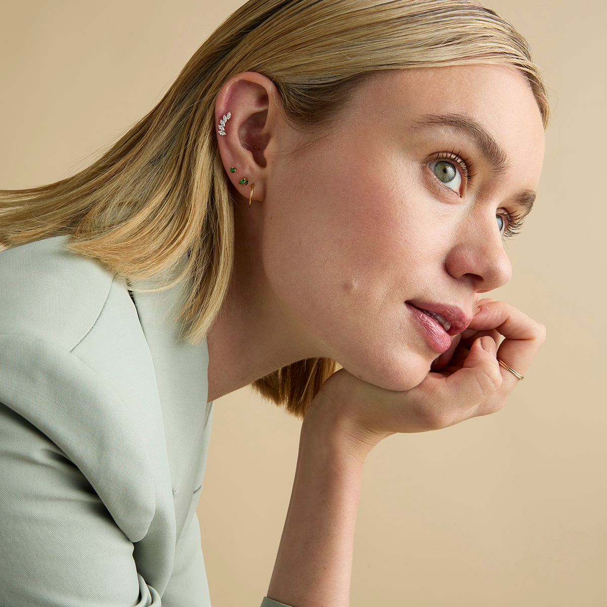 Green Titanium Piercing Stud in Gold