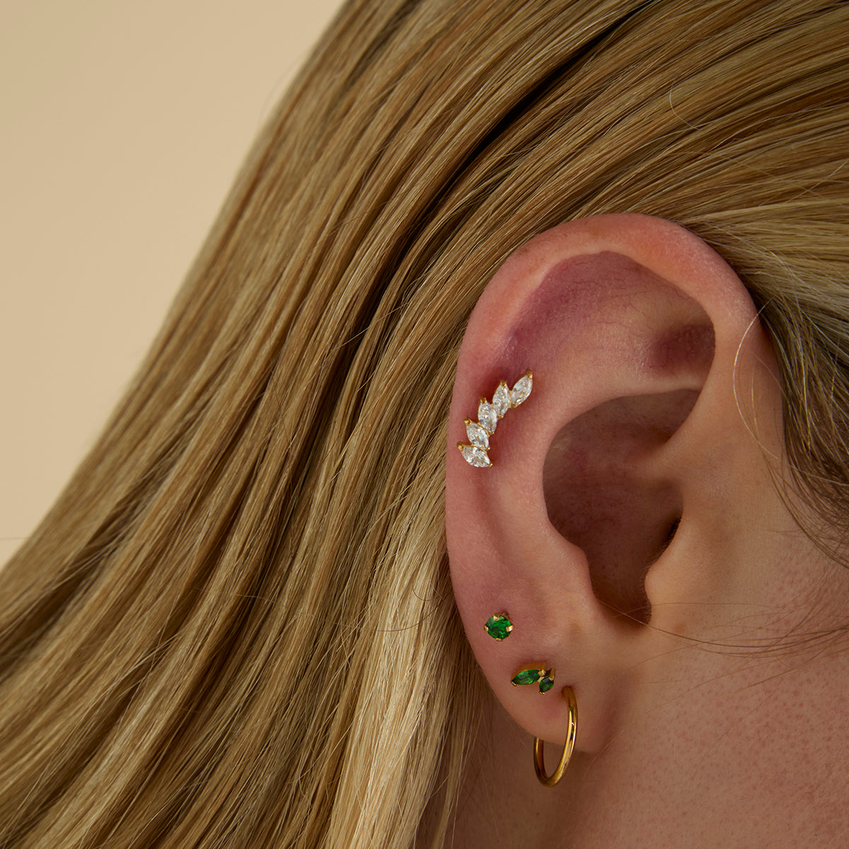 Green Titanium Piercing Stud in Gold