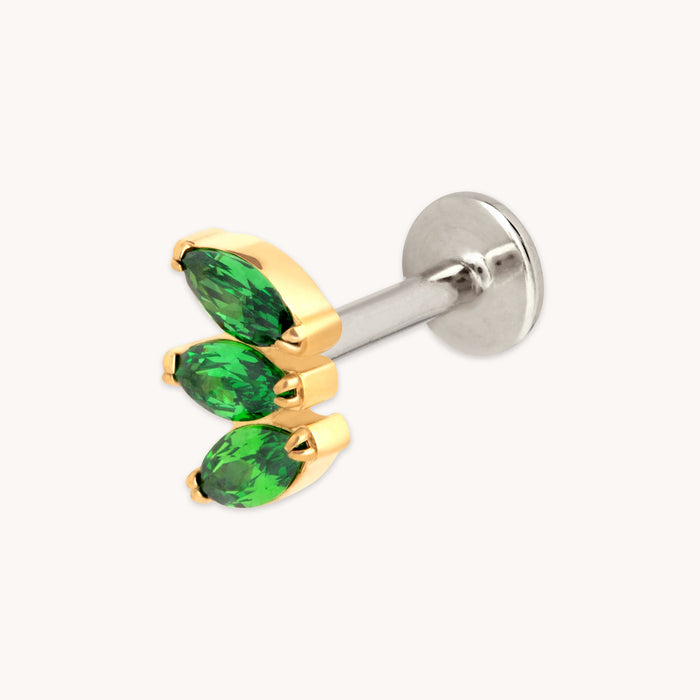 Green Marquise Fan Titanium Piercing Stud in Gold