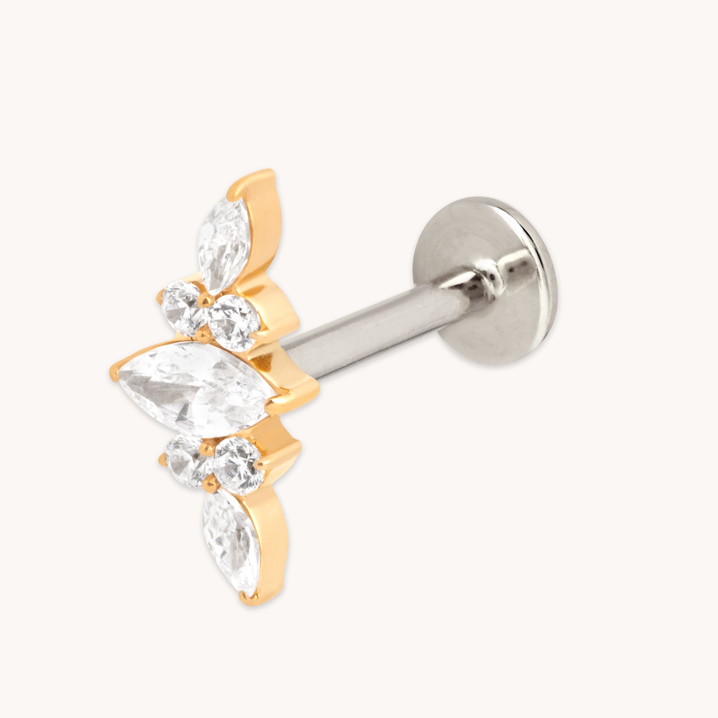 Crystal Cluster Titanium Piercing Stud in Gold