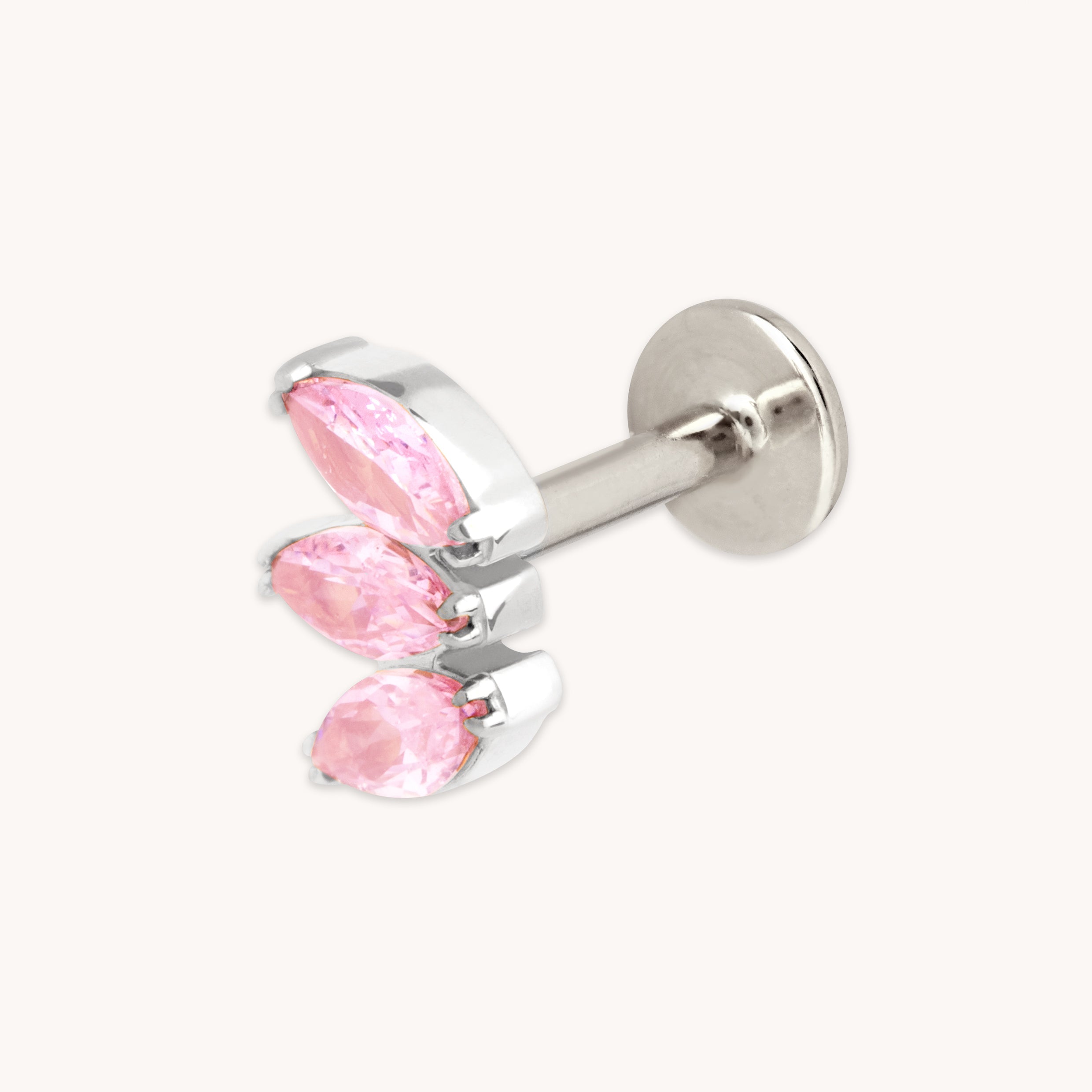 Pink Marquise Fan Titanium Piercing Stud in Platinum