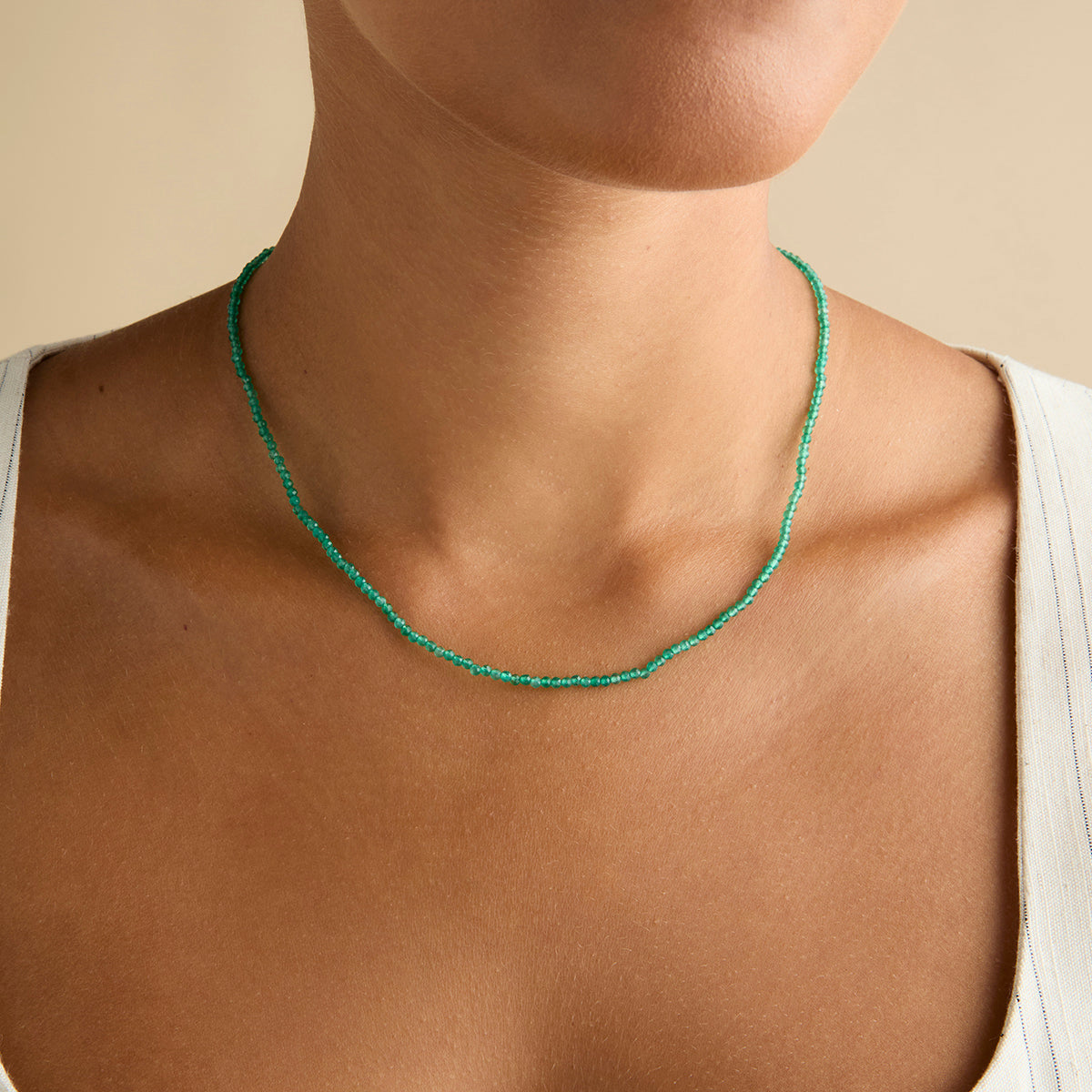 Green Agate Gemstone Necklace in 9k Gold