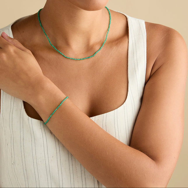 Agate May Beaded Birthstone Necklace in Solid White Gold