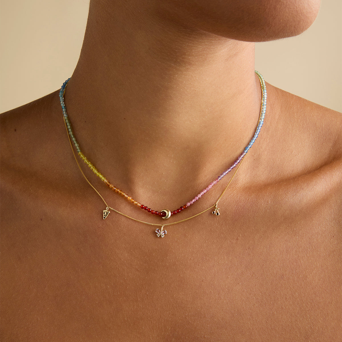 Rainbow Gemstone Necklace in 9k Gold