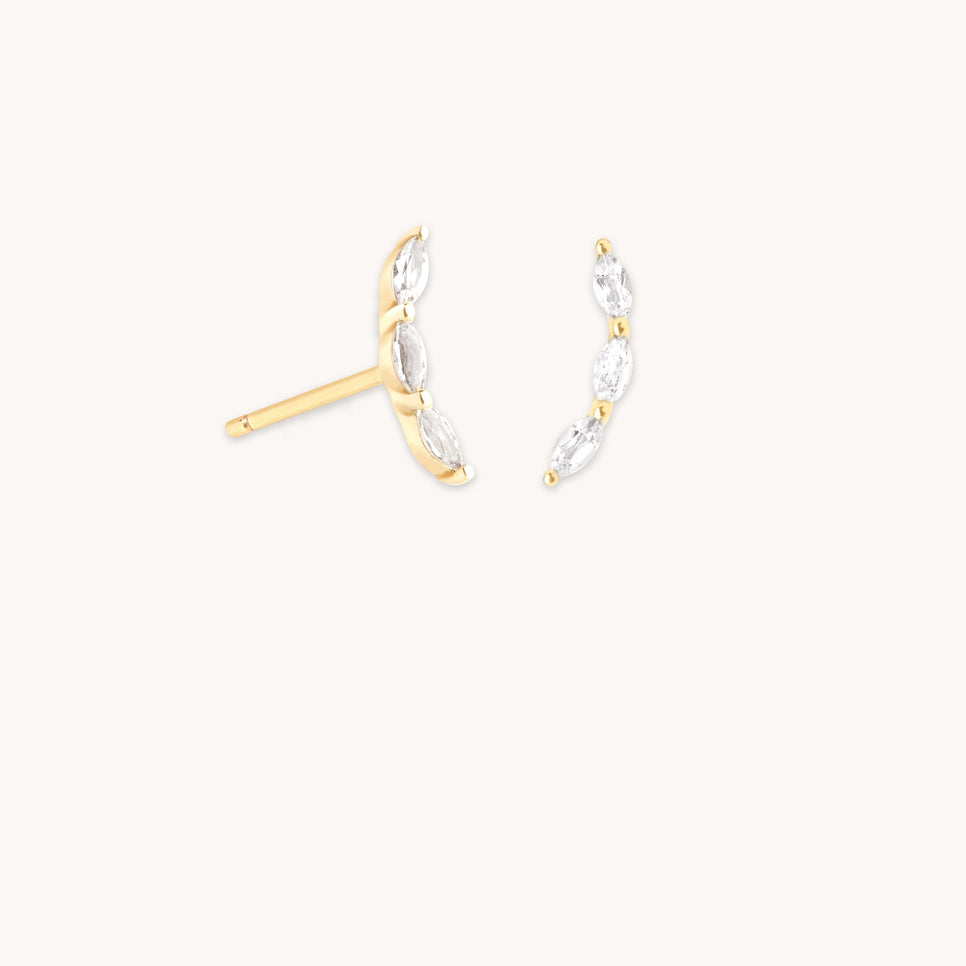 White Topaz Curved Studs in Solid Gold