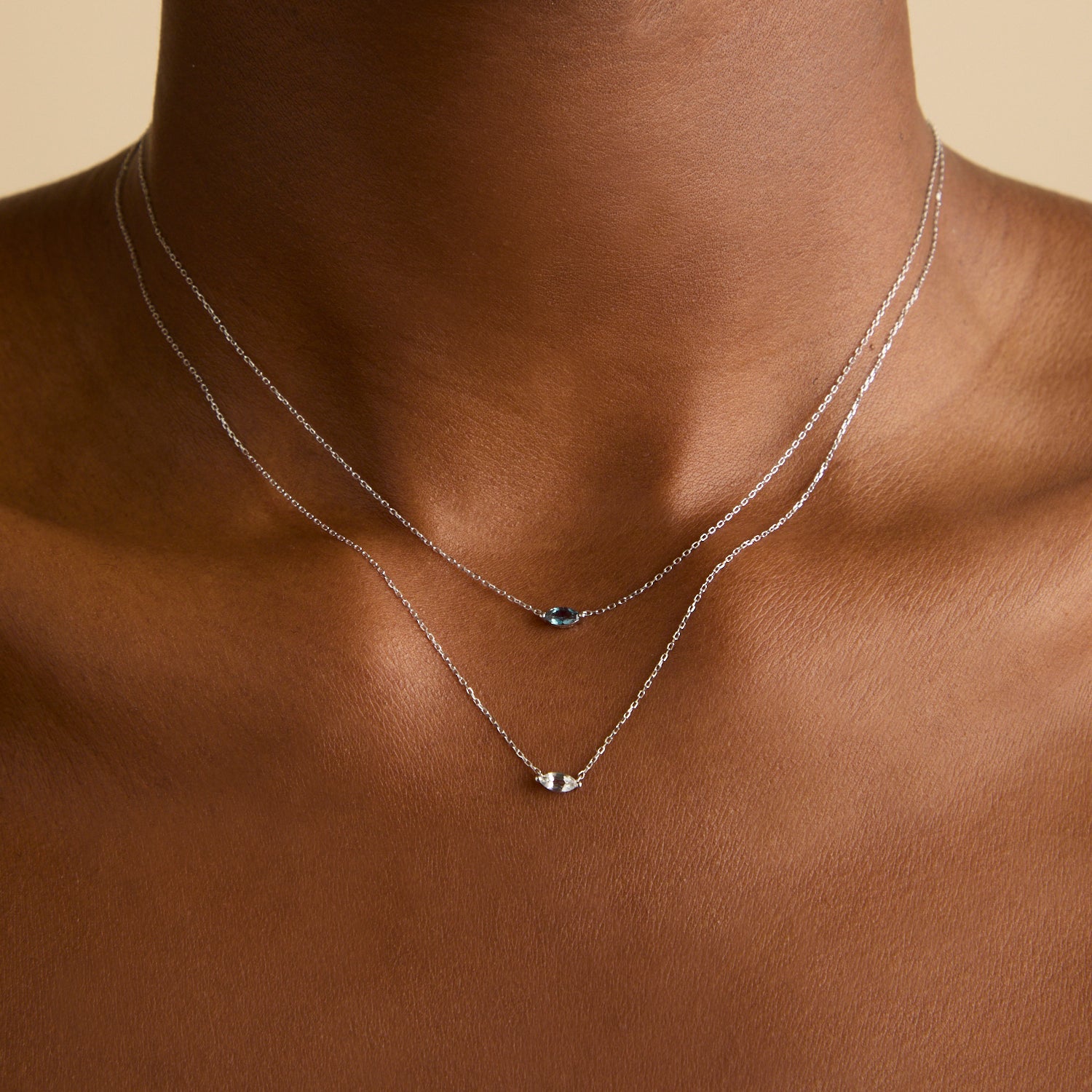 White Topaz Marquise Necklace in Solid White Gold