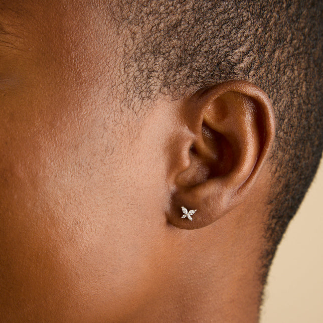 Butterfly Crystal Stud Earrings in Silver