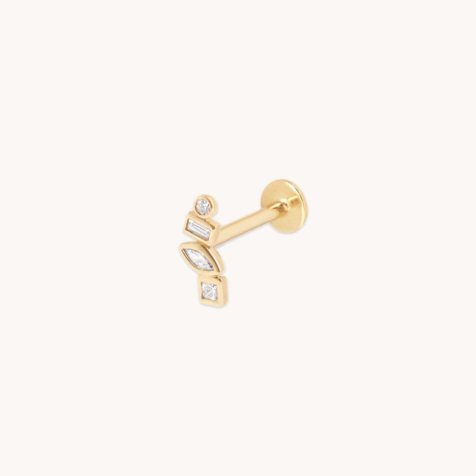 Diamond Bezel Cluster Piercing Stud in Solid Gold
