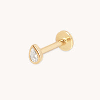 Diamond Bezel Pear Piercing Stud in Solid Gold