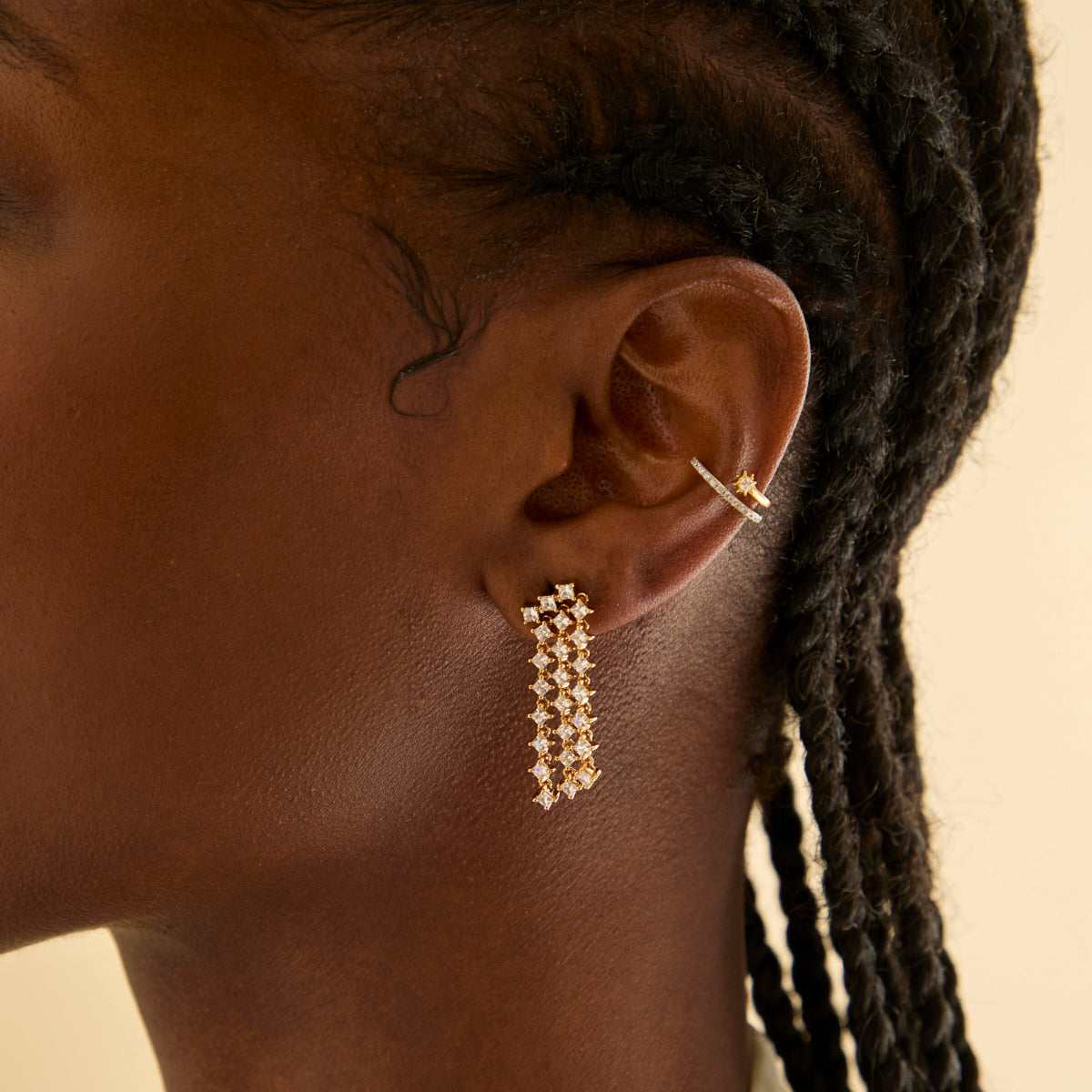 Cosmic Illusion Crystal Ear Cuff in Gold