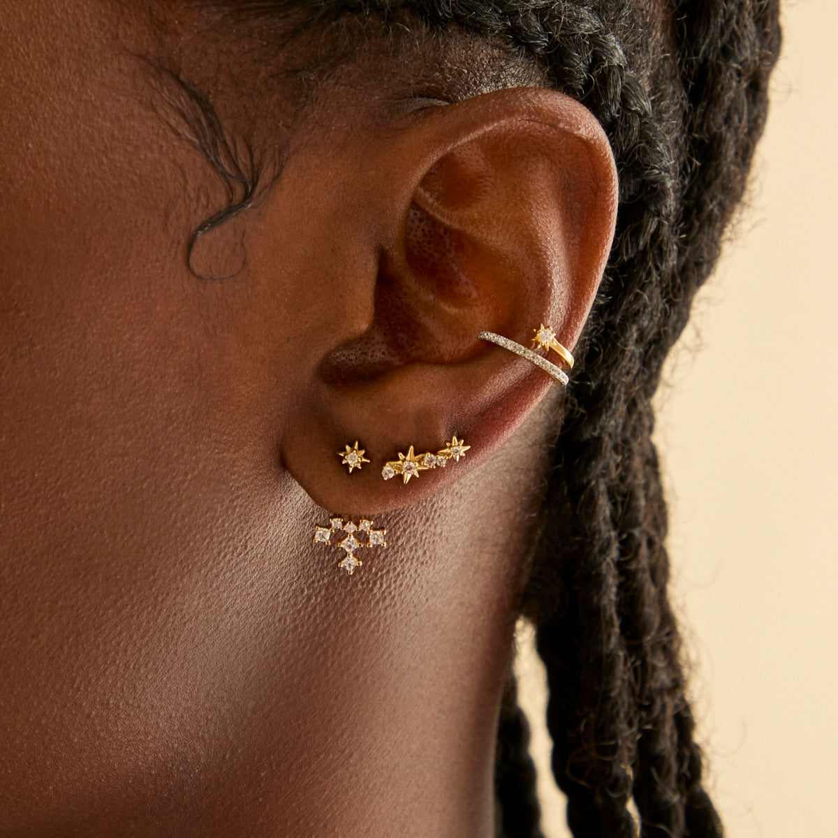 Cosmic Crystal Climber Stud Earrings in Gold