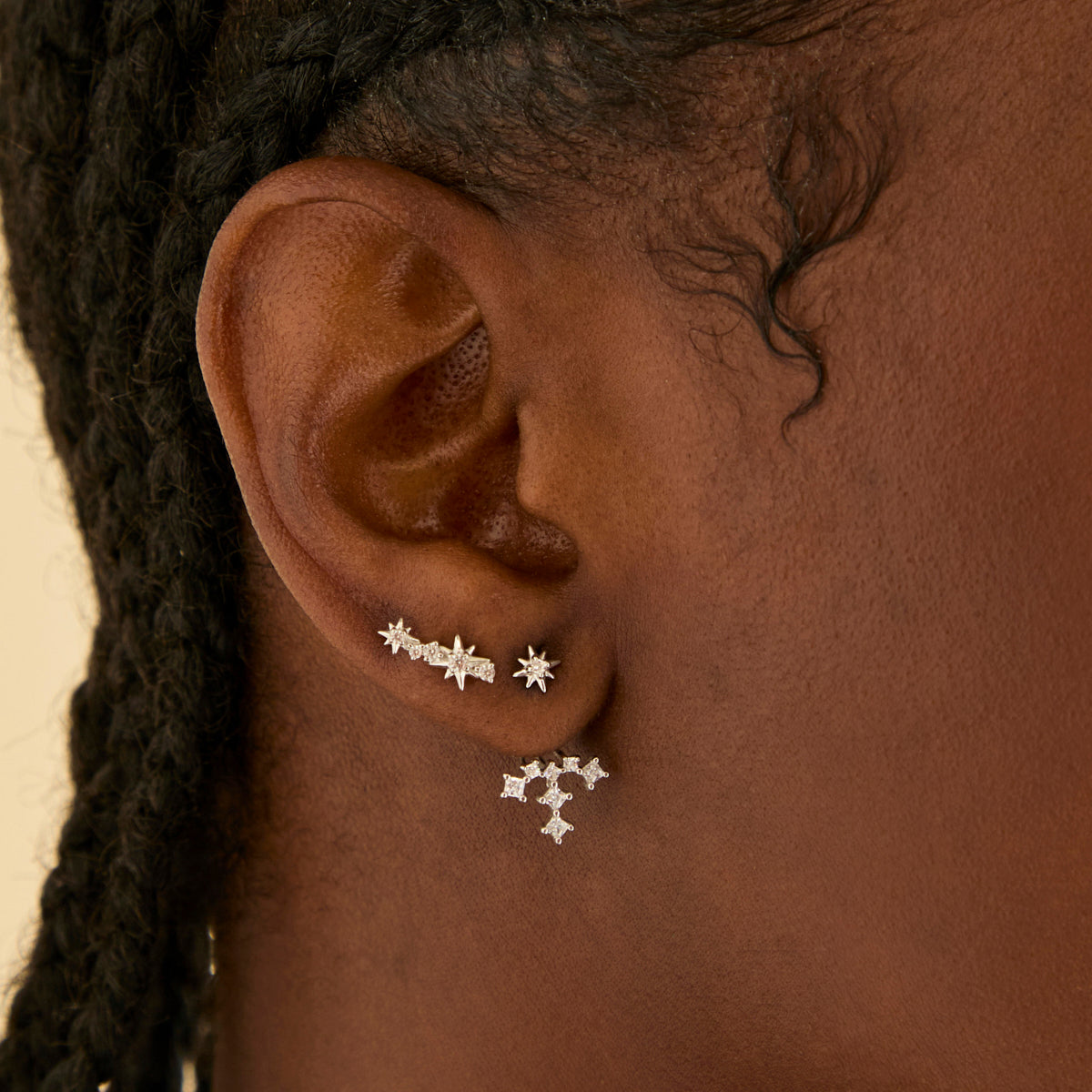 Cosmic Crystal Climber Stud Earrings in Silver