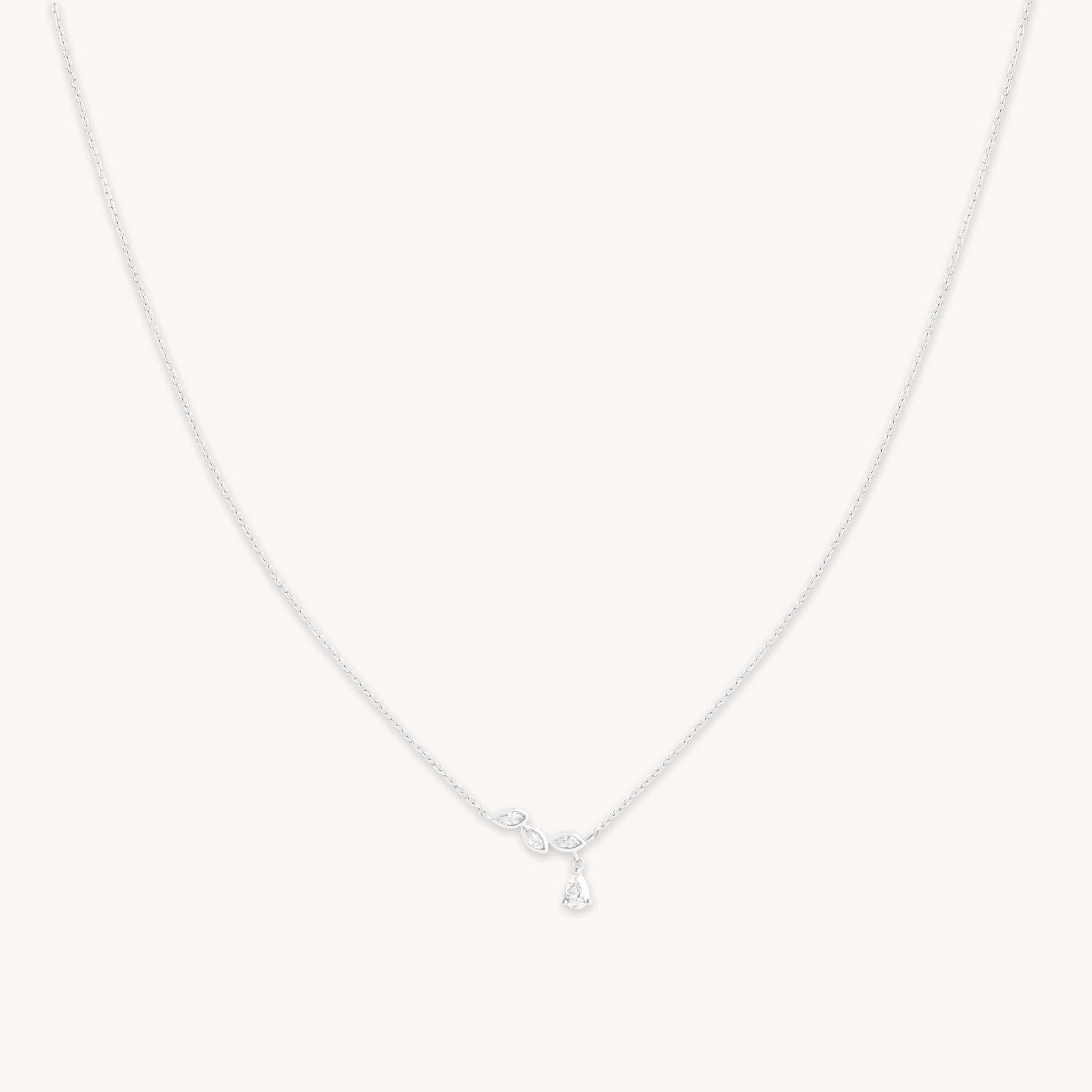 Diamond Marquise Drop Pendant Necklace in Solid White Gold