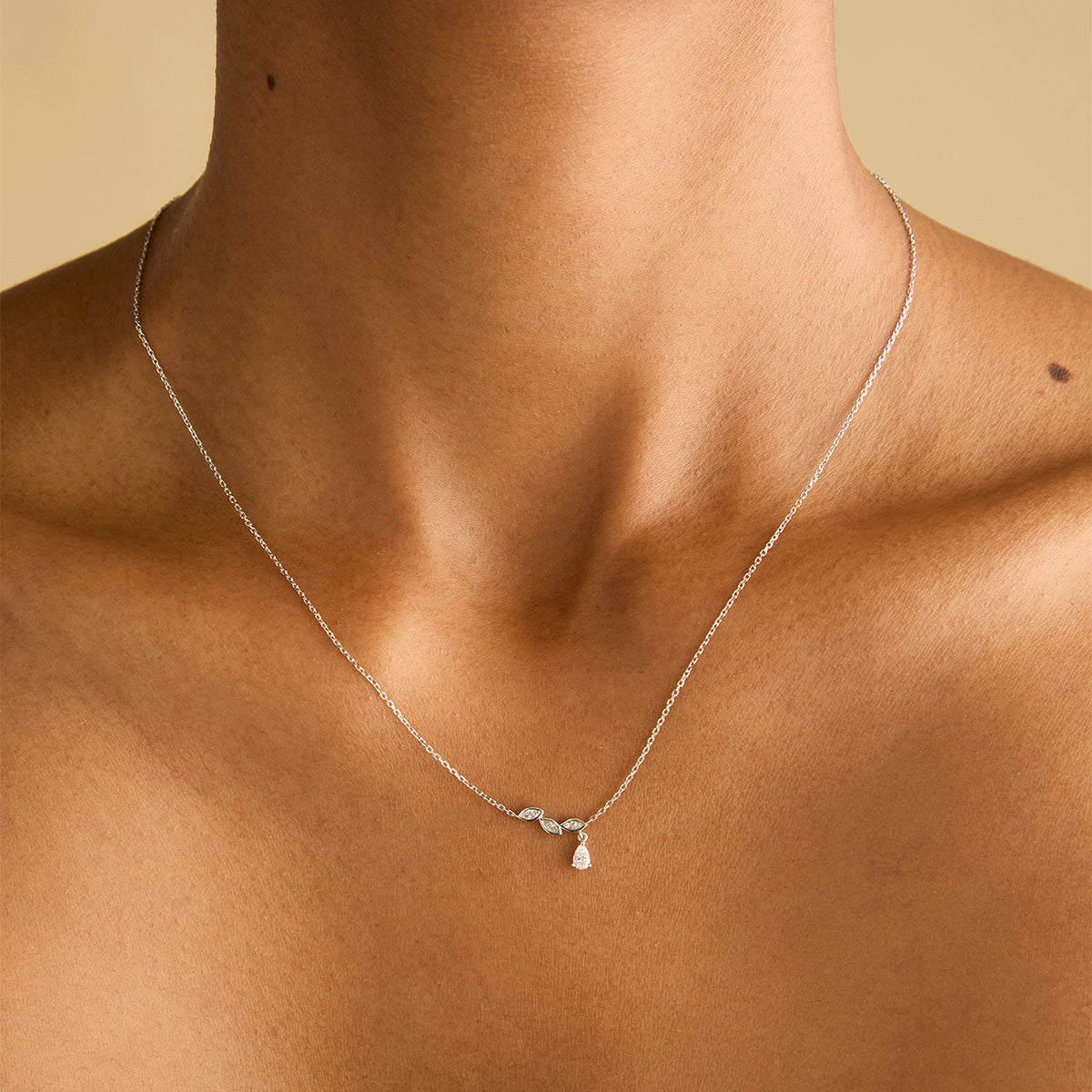 Diamond Marquise Drop Pendant Necklace in Solid White Gold