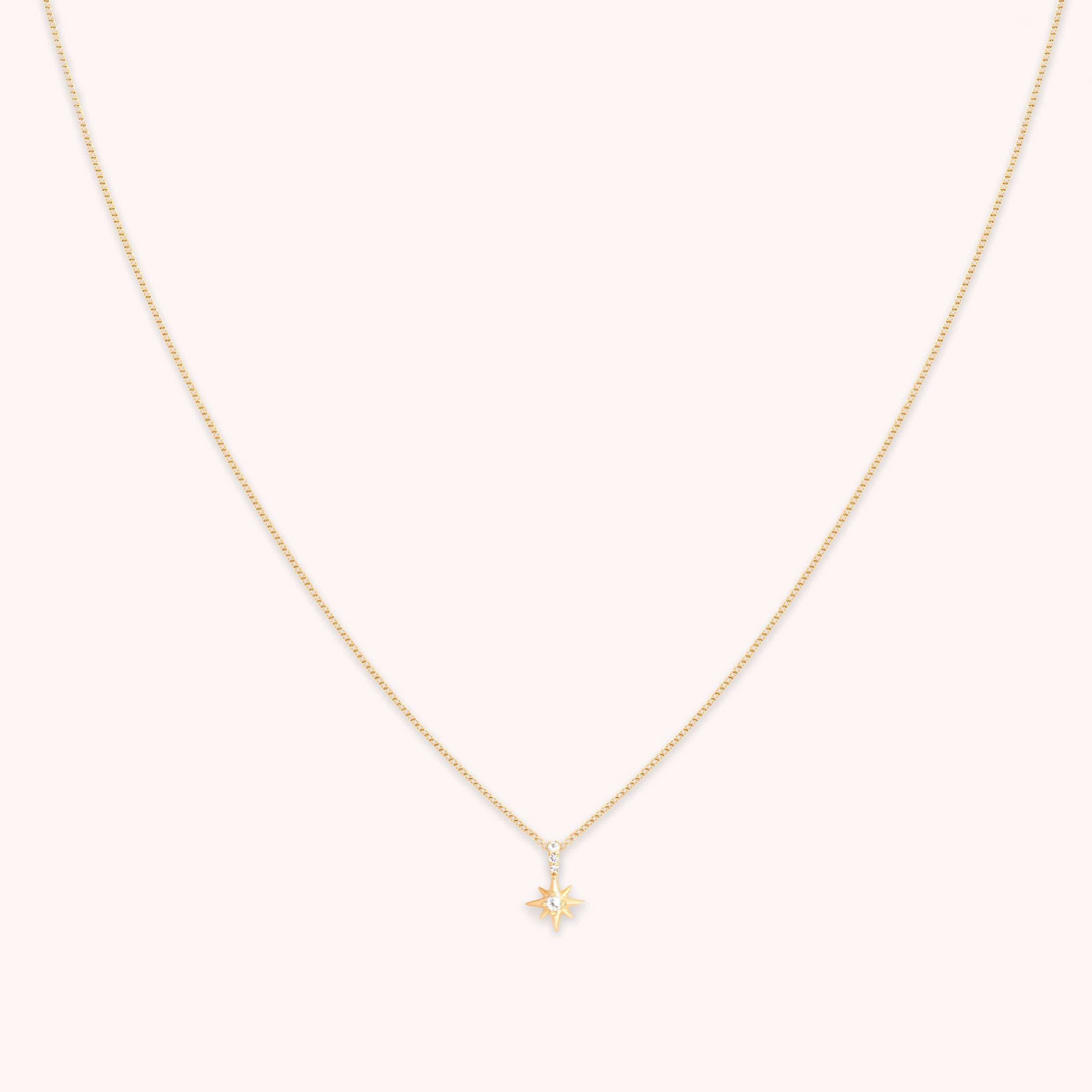 White Topaz Star Pendant Necklace in Solid Gold