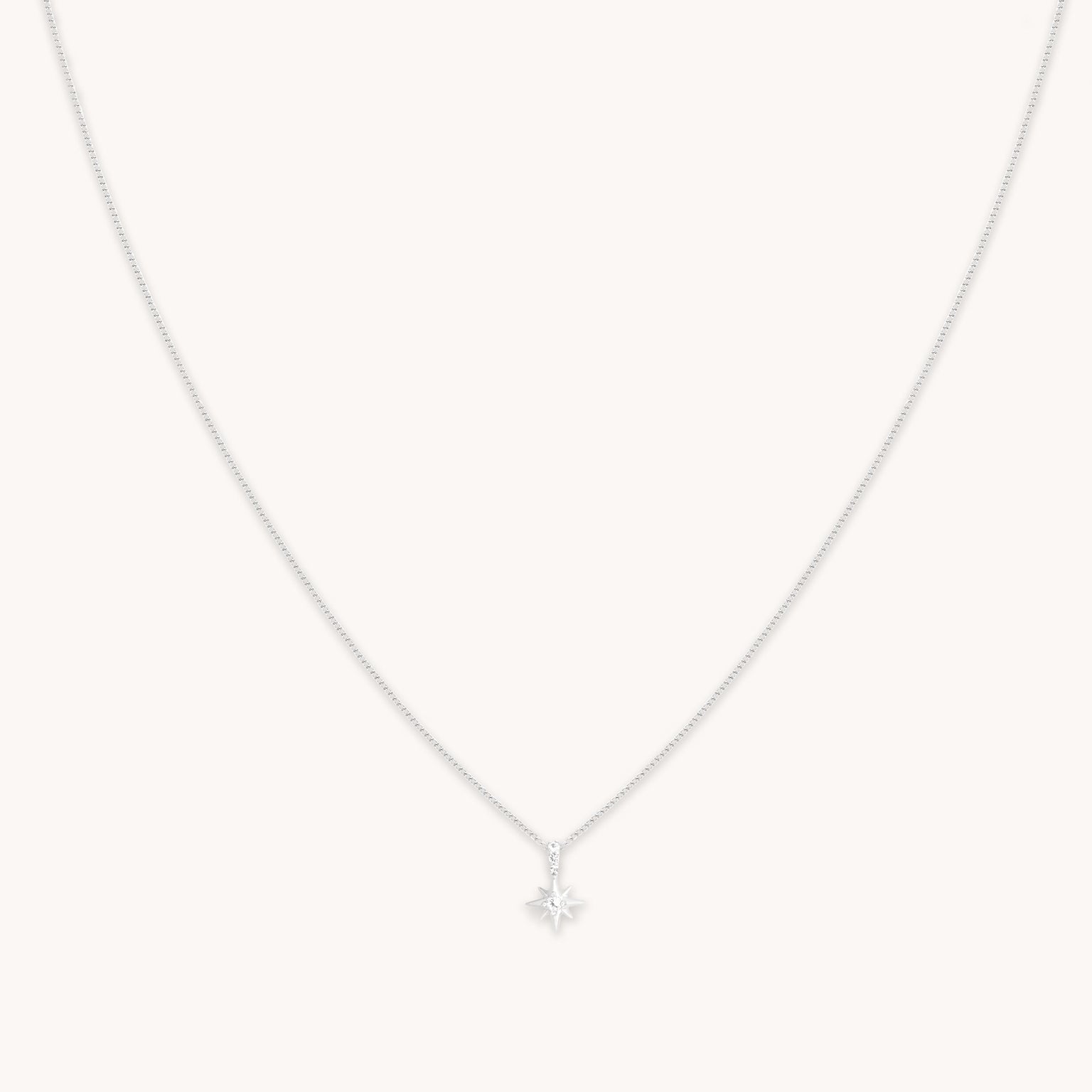 White Topaz Star Pendant Necklace in Solid White Gold