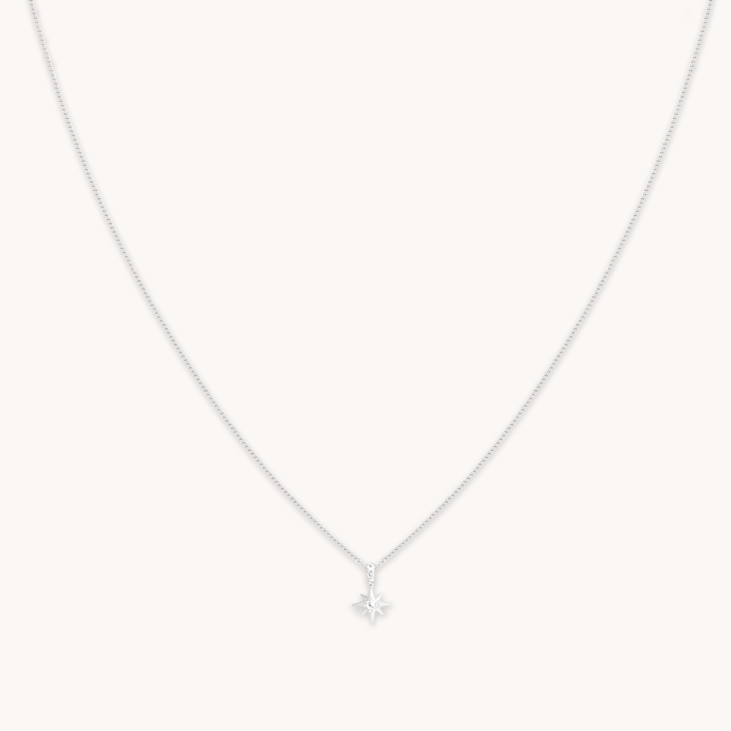 White Topaz Star Pendant Necklace in Solid White Gold